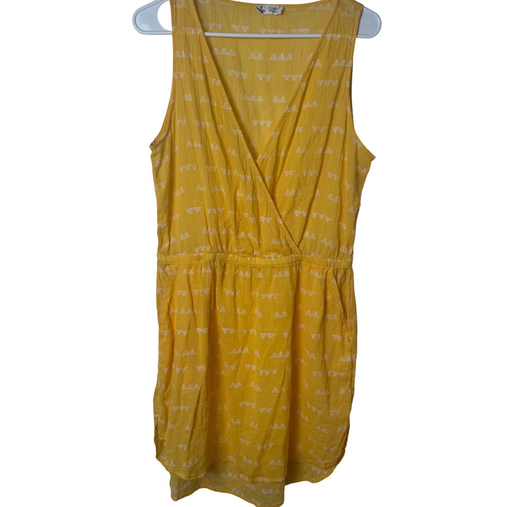 Carve Designs Dress Women M Yellow Sleeveless V-Neck Elastic Waist‎ Print Pocket